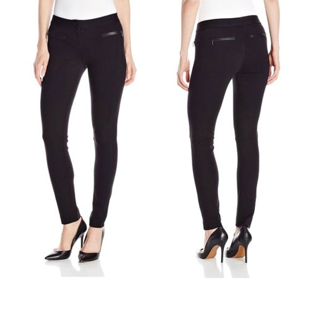 Paige Black Label Los Feliz Pants Moto Pocket Zippers Faux Leather Trim Size 29